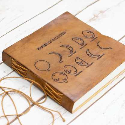 Moon Phases 7x7 Leather Journal | Embossed Square Dream & Reflection Diary